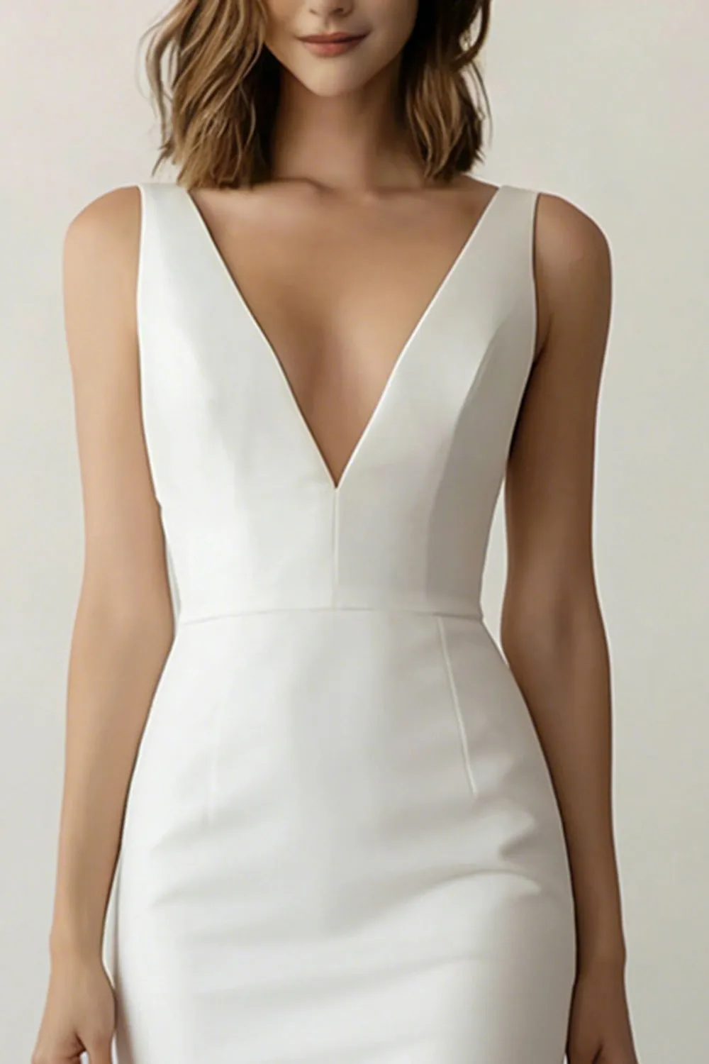 White Bodycon V-Neck Midi Satin Rehearsal Dinner Dress sold by Zapaka product image thumbnail 3