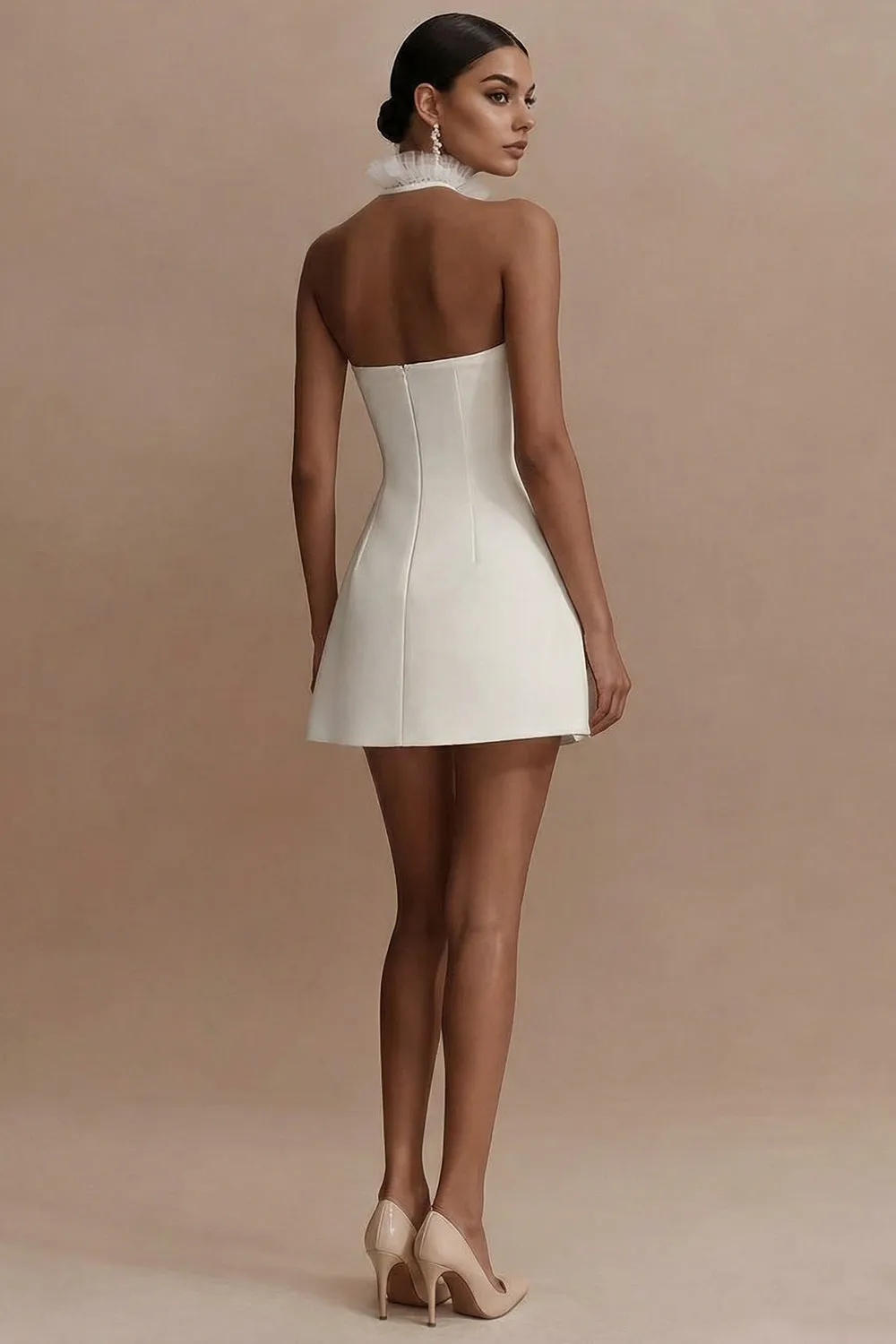 Halter A-Line Ruched Little White Dress sold by Zapaka product image thumbnail 2