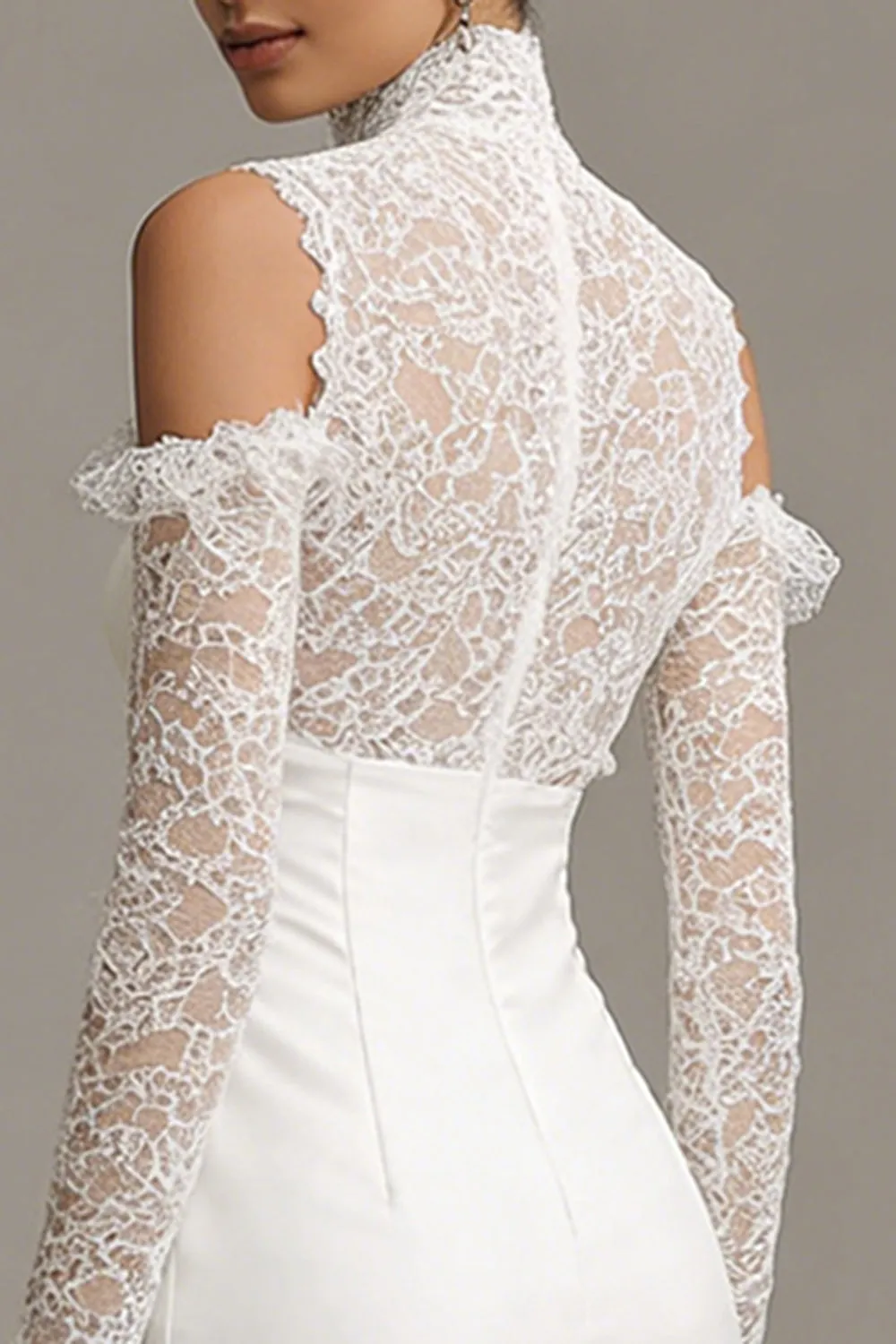 Bodycon High Neck Little White Dress with Lace Long Sleeves sold by Zapaka product image thumbnail 4