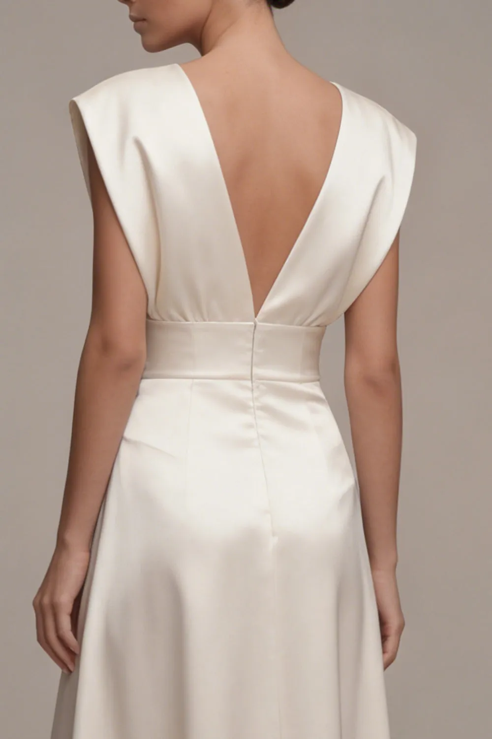 Ivory A-Line Satin V-Neck Ruched Long Engagement Dress sold by Zapaka product image thumbnail 4