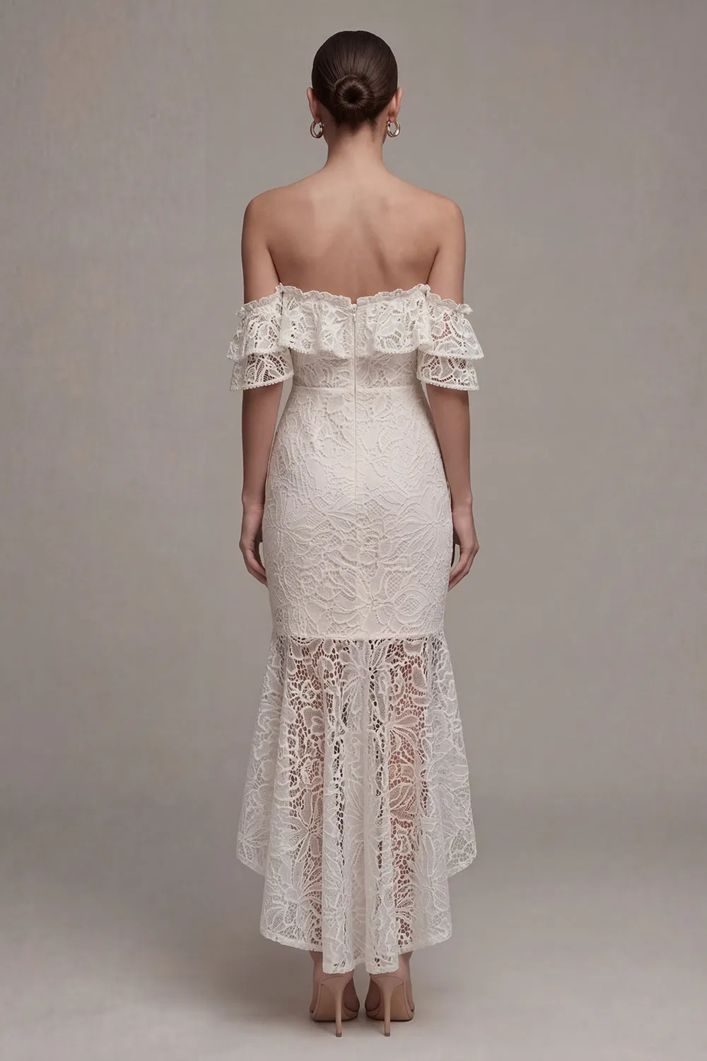 Off the Shoulder Lace Boho High-Low Engagement Dress with Ruffles sold by Zapaka product image thumbnail 2