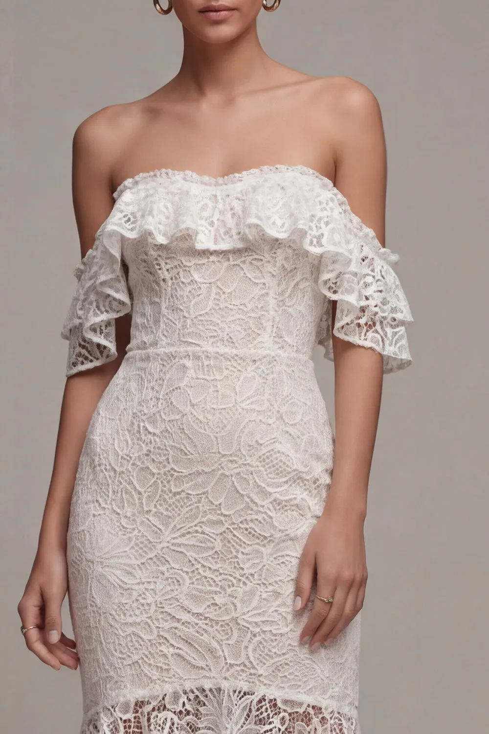 Off the Shoulder Lace Boho High-Low Engagement Dress with Ruffles sold by Zapaka product image thumbnail 3