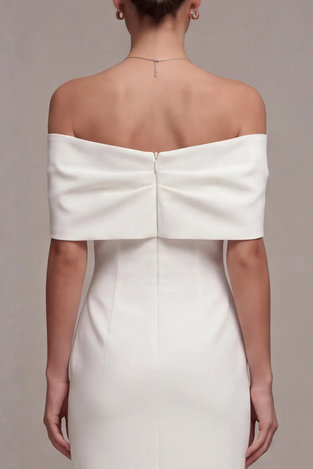 White Off the Shoulder Sheath Midi Wedding Dress with Bow sold by Zapaka product image thumbnail 4