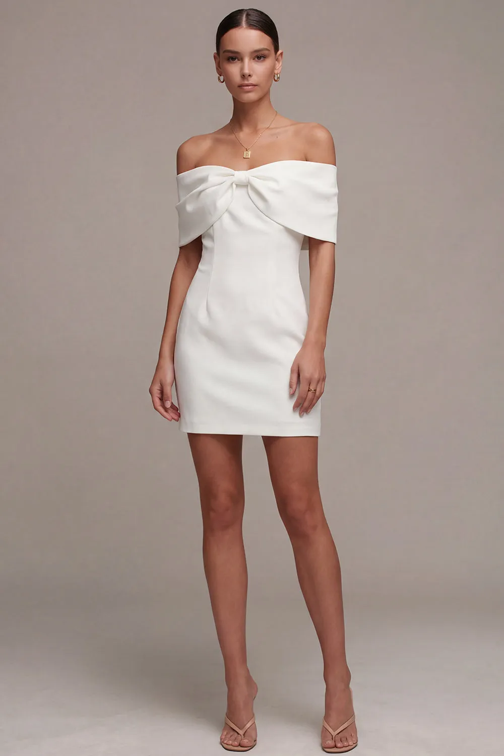 White Off the Shoulder Bodycon Short Wedding Dress with Bow sold by Zapaka