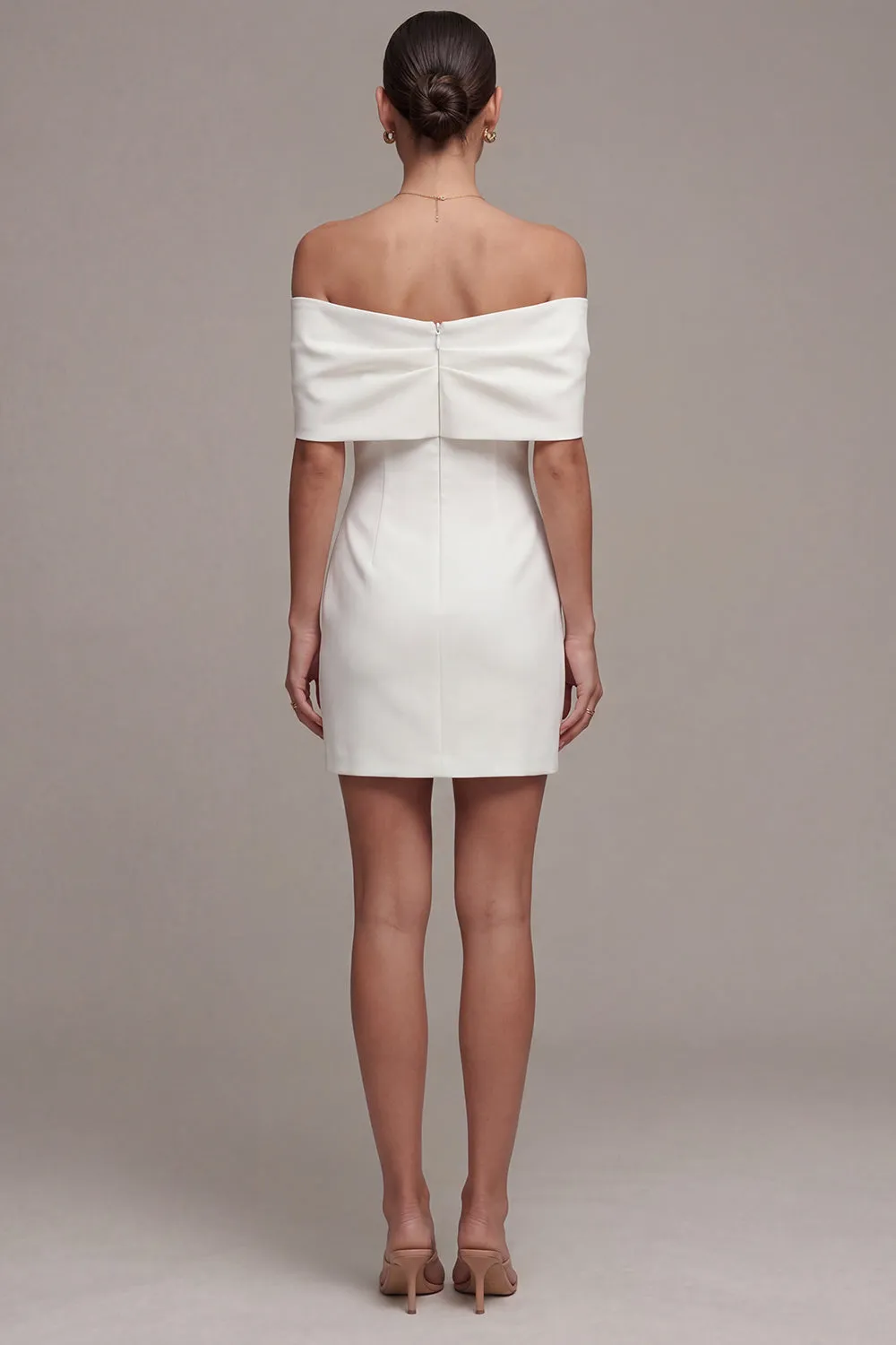 White Off the Shoulder Bodycon Short Wedding Dress with Bow sold by Zapaka product image thumbnail 2