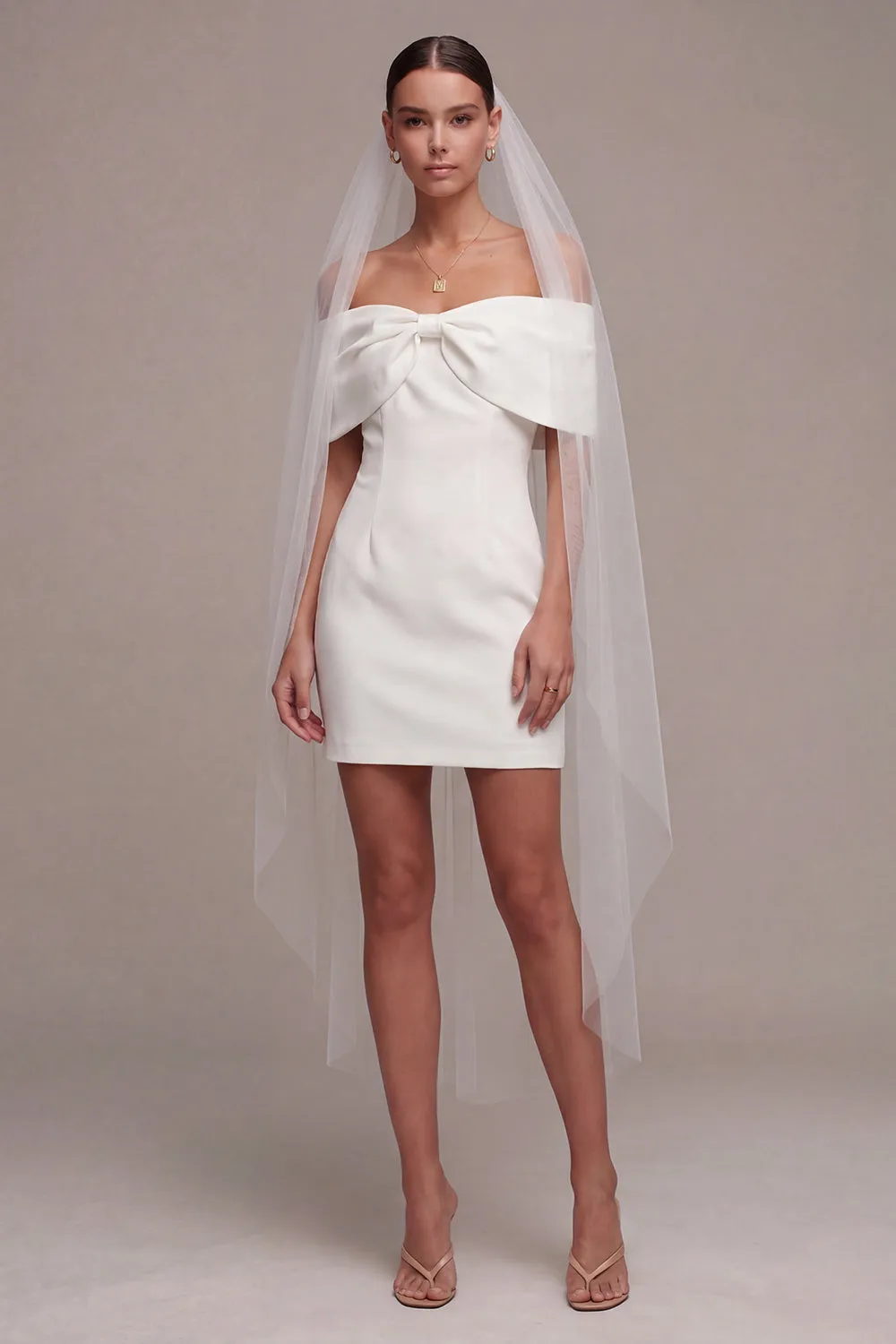 White Off the Shoulder Bodycon Short Wedding Dress with Bow sold by Zapaka product image thumbnail 3