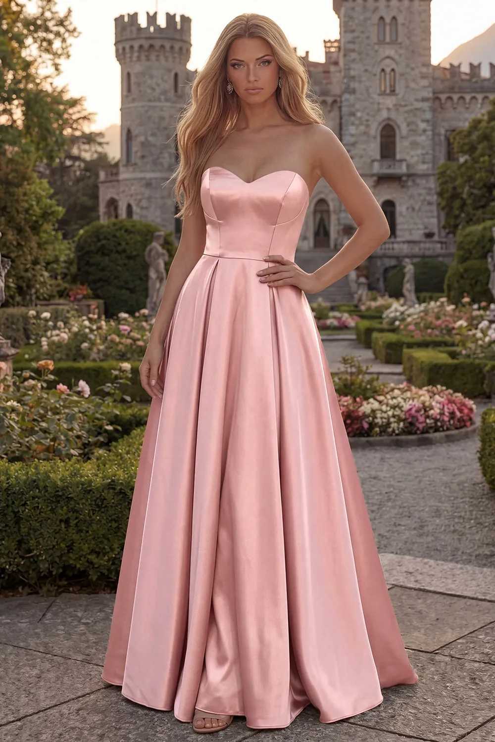 Sweetheart A Line Burgundy Satin Long Prom Dress sold by Zapaka product image thumbnail 5