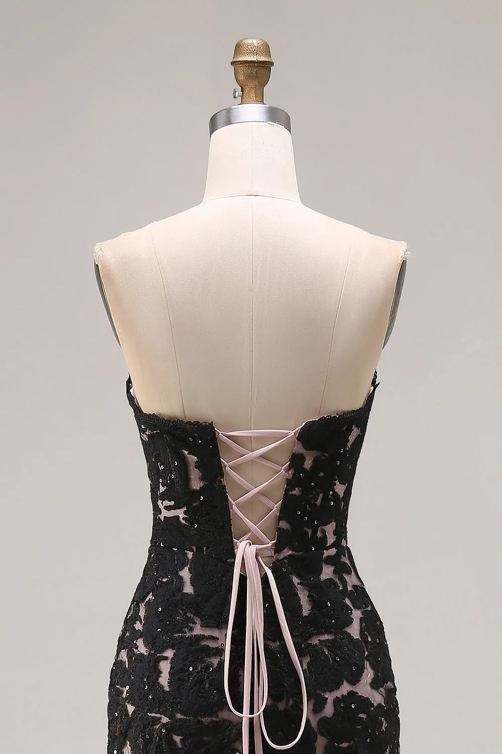 Lace Black Mermaid Sweetheart Lace-Up Back Long Prom Dress with Slit sold by Zapaka product image thumbnail 5