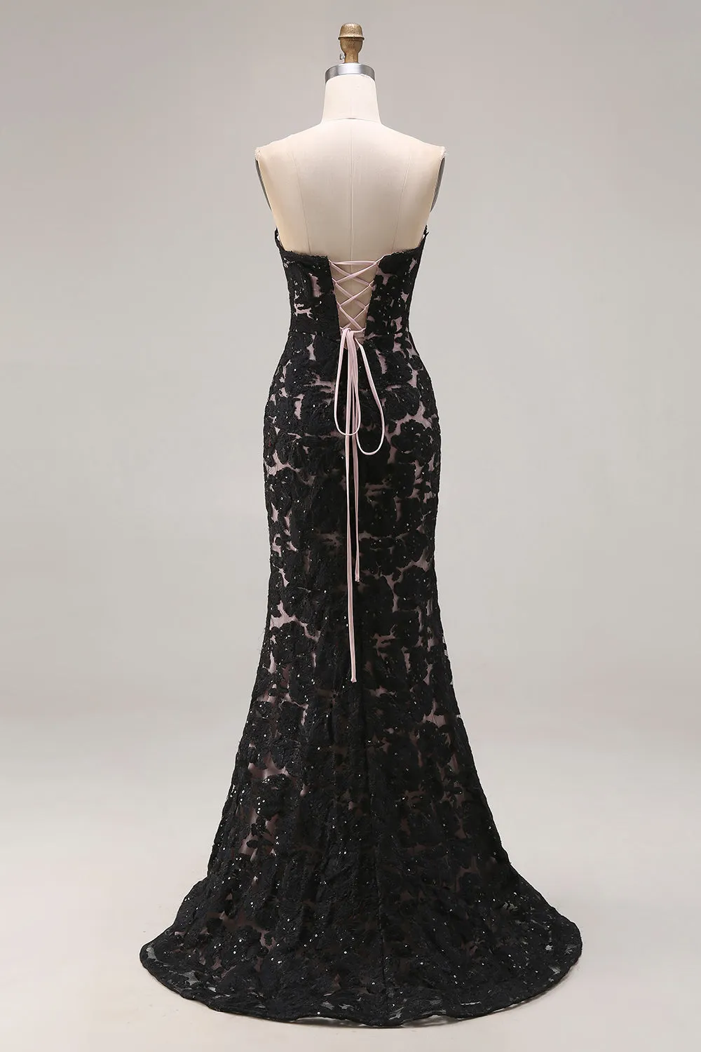 Lace Black Mermaid Sweetheart Lace-Up Back Long Prom Dress with Slit sold by Zapaka product image thumbnail 2