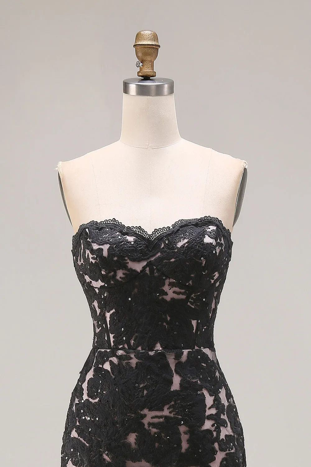 Lace Black Mermaid Sweetheart Lace-Up Back Long Prom Dress with Slit sold by Zapaka product image thumbnail 4