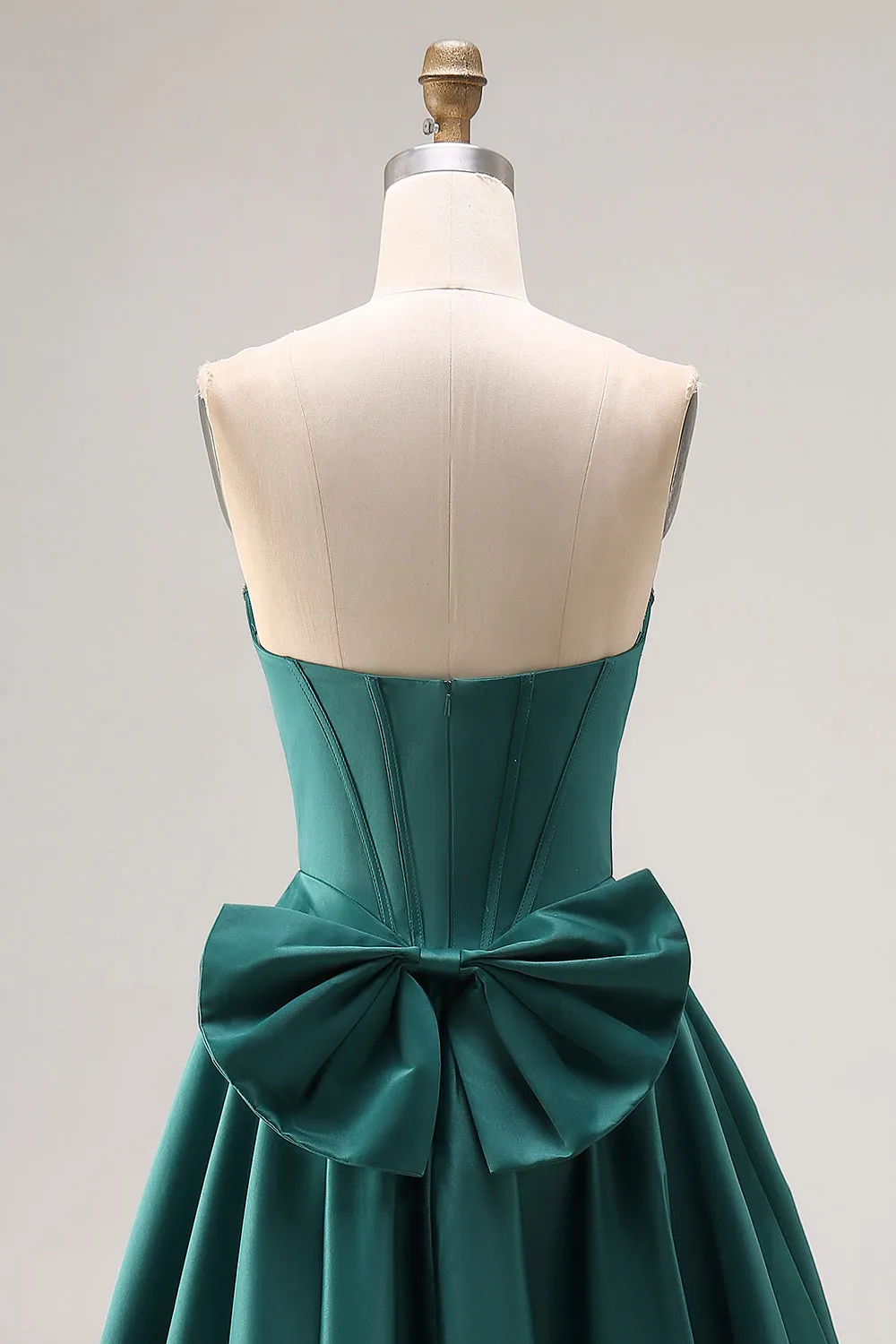 Dark Green A-Line Satin Sweetheart Corset Beaded Long Porm Dress with Bow sold by Zapaka product image thumbnail 5