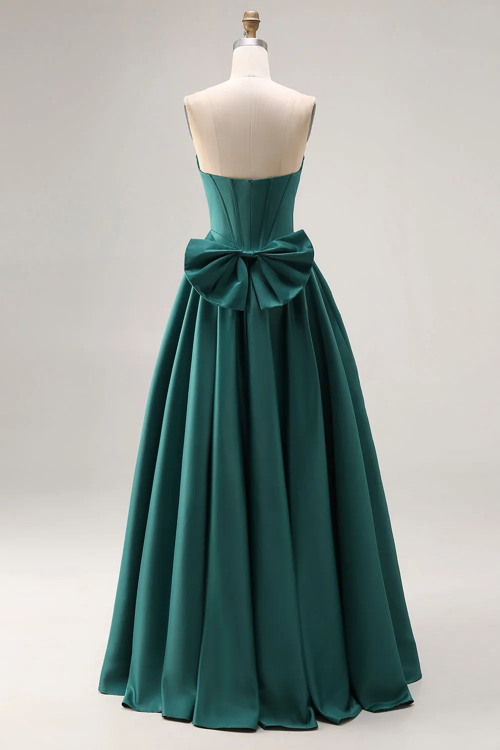 Dark Green A-Line Satin Sweetheart Corset Beaded Long Porm Dress with Bow sold by Zapaka product image thumbnail 2