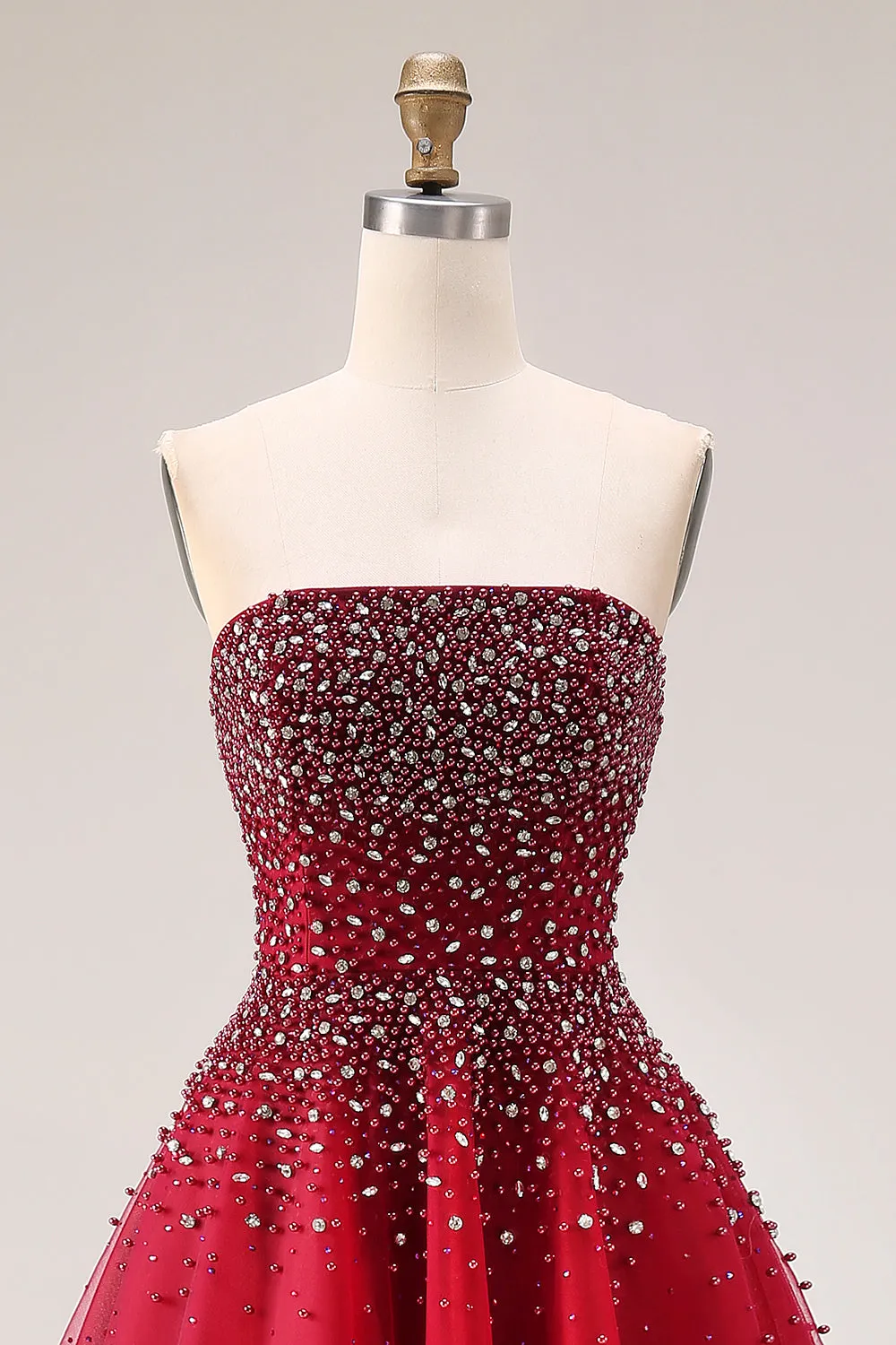 Red Strapless A-Line Tulle Long Prom Dress with Beading sold by Zapaka product image thumbnail 4