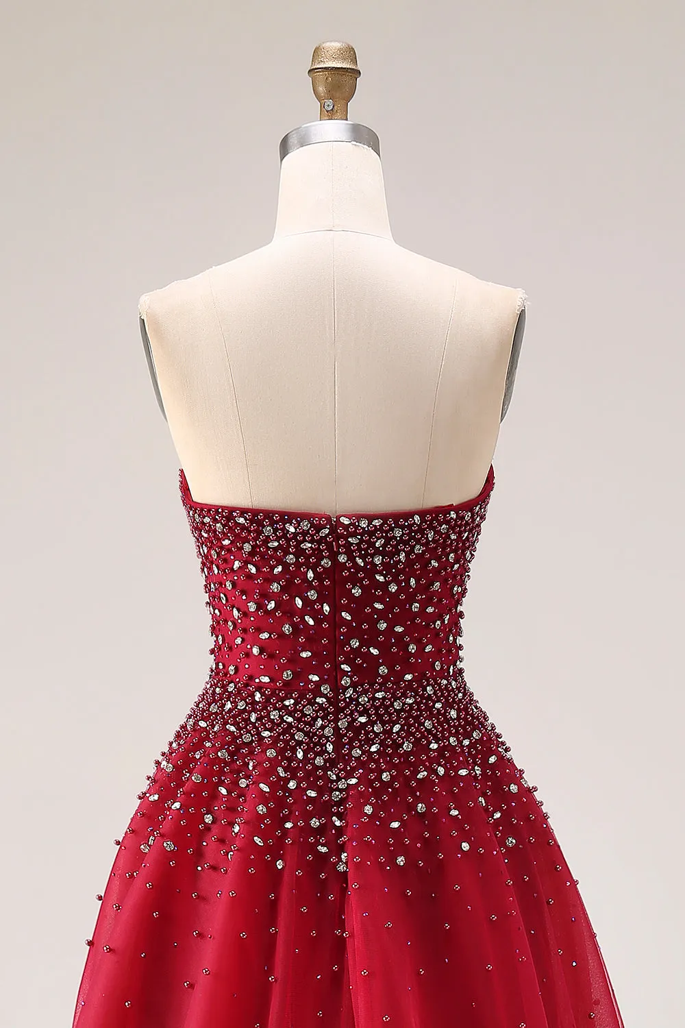 Red Strapless A-Line Tulle Long Prom Dress with Beading sold by Zapaka product image thumbnail 5