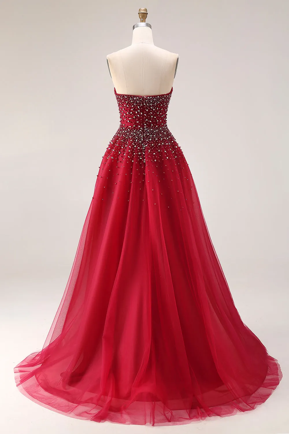 Red Strapless A-Line Tulle Long Prom Dress with Beading sold by Zapaka product image thumbnail 2