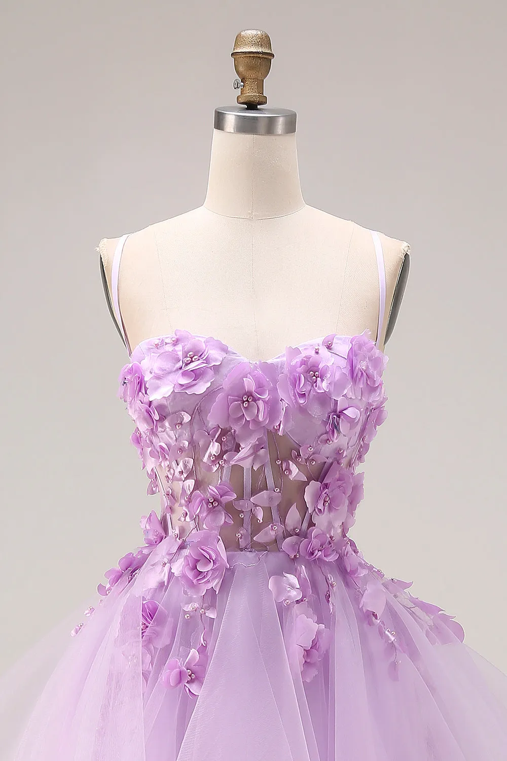 Lilac Organza Sweetheart A-Line Lace-Up Back Long Prom Dress with Appliques sold by Zapaka product image thumbnail 4