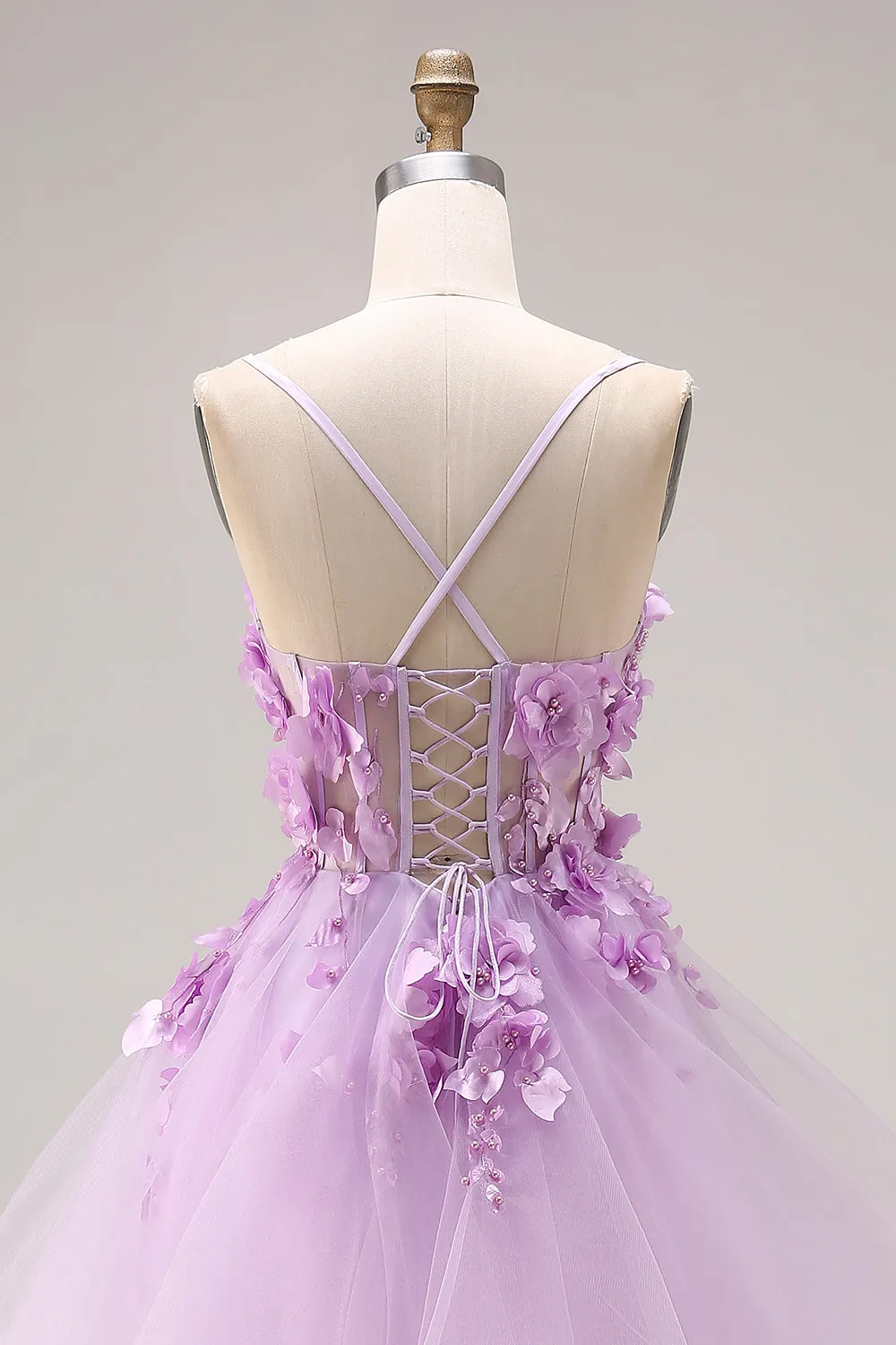 Lilac Organza Sweetheart A-Line Lace-Up Back Long Prom Dress with Appliques sold by Zapaka product image thumbnail 5