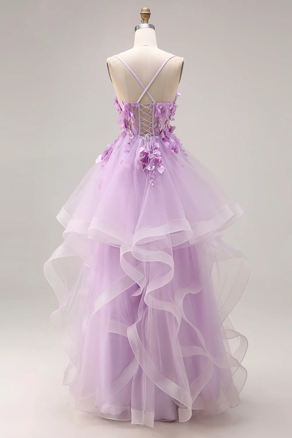 Lilac Organza Sweetheart A-Line Lace-Up Back Long Prom Dress with Appliques sold by Zapaka product image thumbnail 2