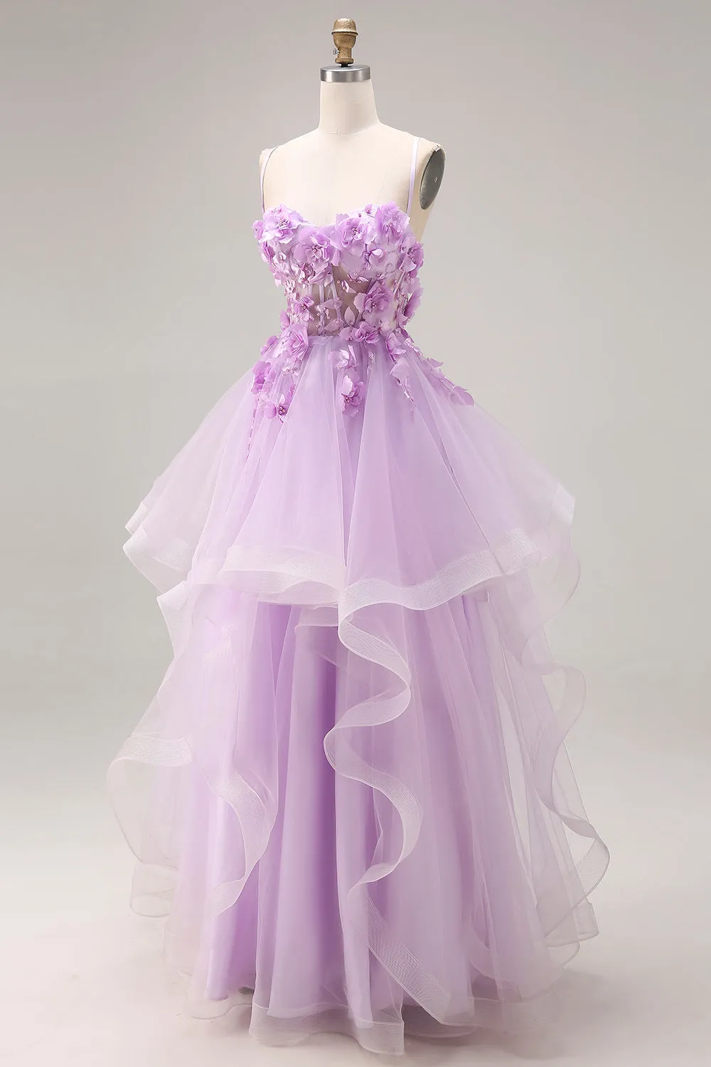 Lilac Organza Sweetheart A-Line Lace-Up Back Long Prom Dress with Appliques sold by Zapaka product image thumbnail 3