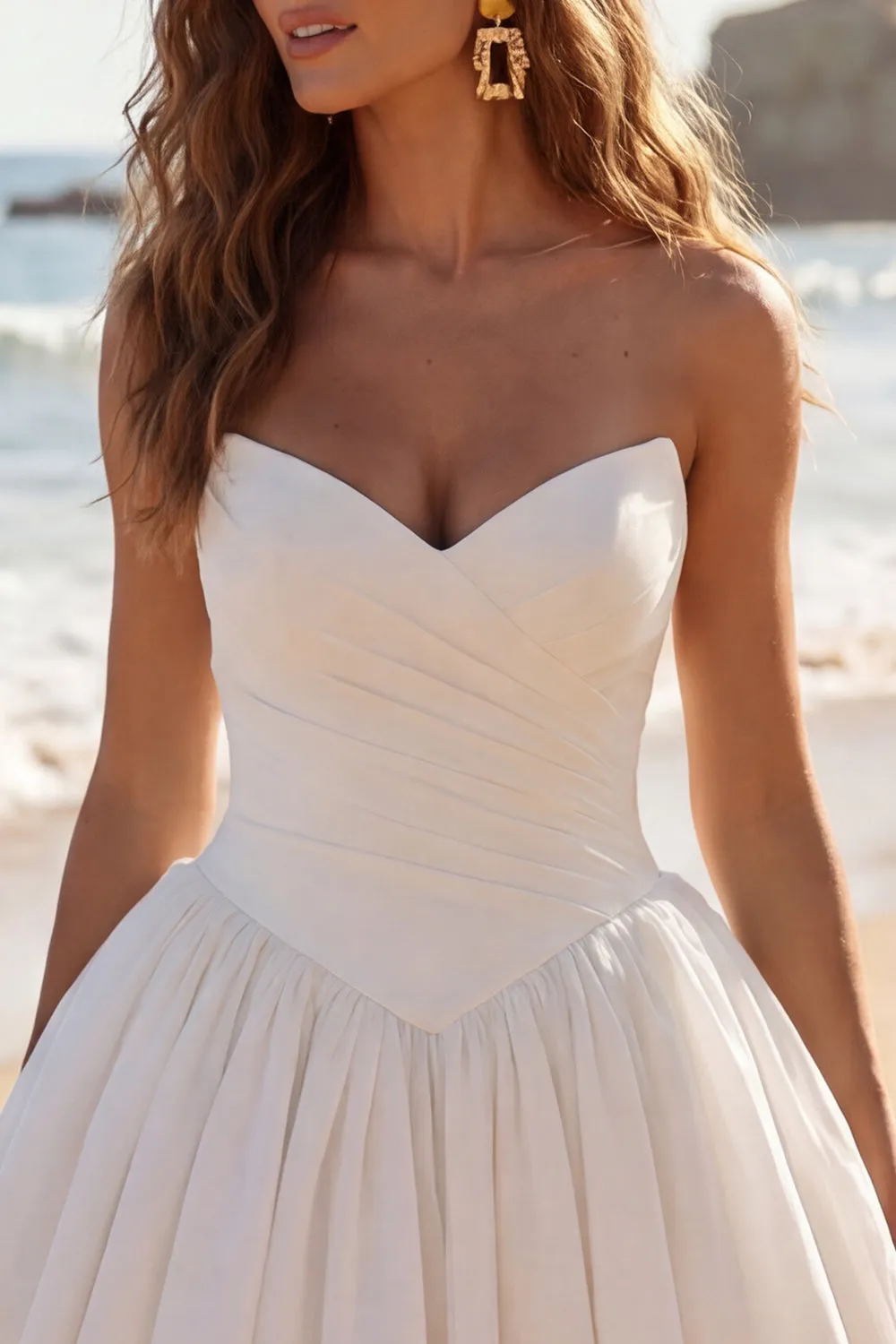 Sweetheart Ivory Ruched A-Line Mini Graduation Dress sold by Zapaka product image thumbnail 3