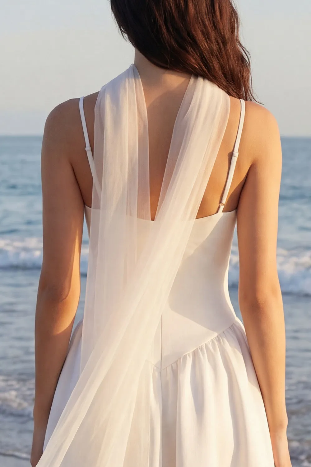 Ivory A-Line Spaghetti Straps Midi Bridal Shower Dress with Neck Scarf sold by Zapaka product image thumbnail 4
