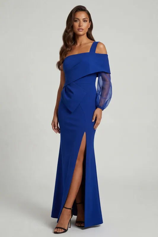 Royal BLue Mermaid One Shoulder Long Mother of the Bride Dress with Slit made by Zapaka