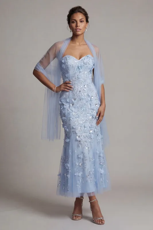 Floral Maxi Sparkly Sky Blue Mermaid Sequin Mother of the Bride Dress made by Zapaka