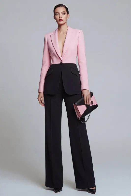 Black Pink 2 Piece Peak Lapel Women Suits with Sleeves made by Zapaka