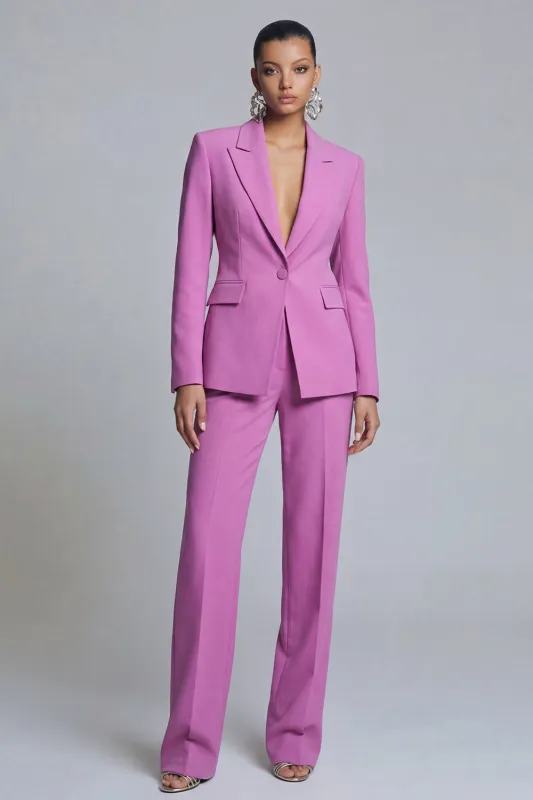 Purple 2 Piece Peak Lapel Women Suits with Sleeves made by Zapaka