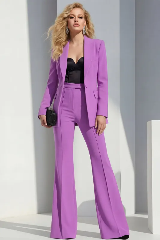 Purple Shawl Lapel 2 Piece Women Suits with Sleeves sold by Zapaka