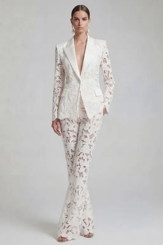 White Peak Lapel 2 Piece Boho Women Suits with Sleeves made by Zapaka