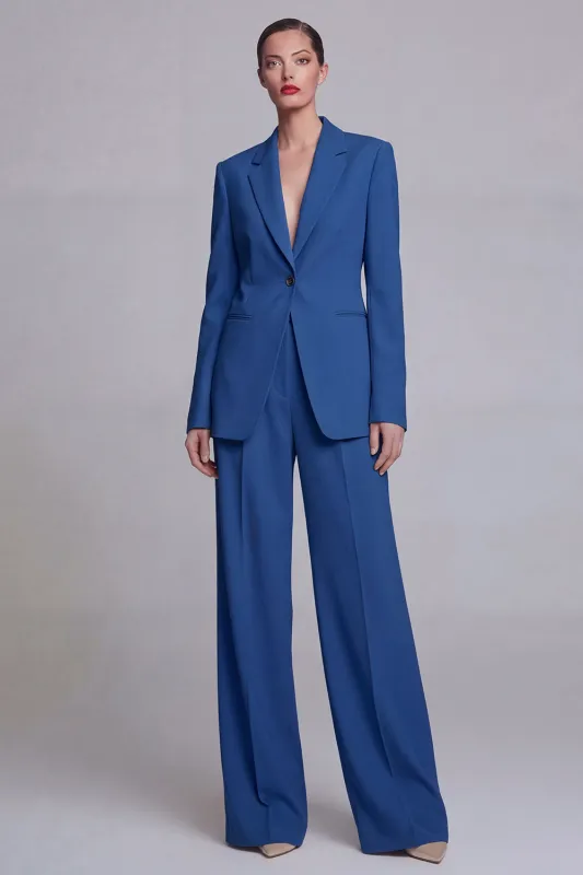 Dark Blue Notched Lapel Single Breasted 2 Piece Wide Leg Prom Suits sold by Zapaka