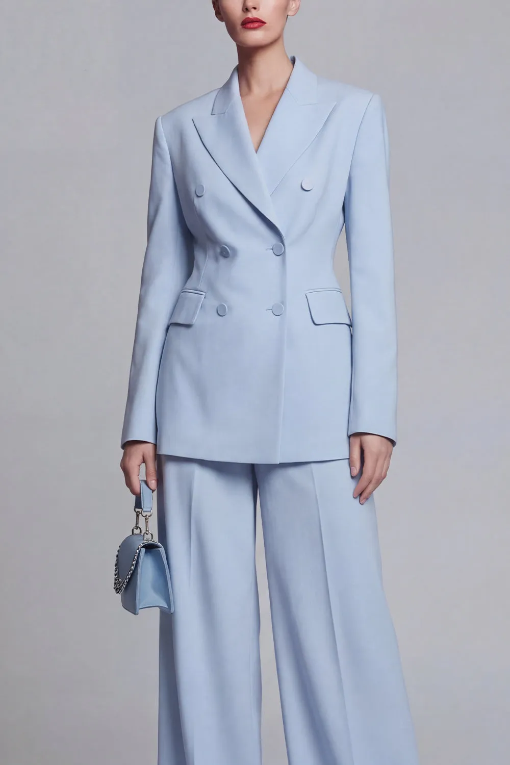 Blue 2 Piece Wide Leg Double Breasted Peak Lapel Prom Suits sold by Zapaka product image thumbnail 3