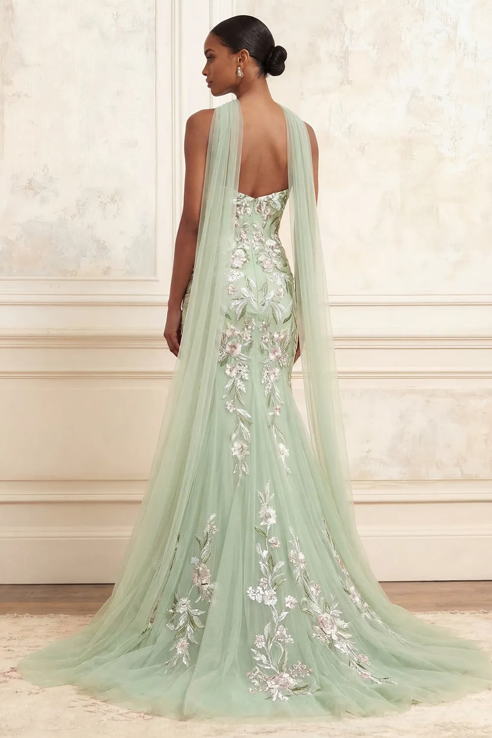 Dusty Sage Strapless Mermaid Sequins Tulle Embroidered Long Prom Dress sold by Zapaka product image thumbnail 2