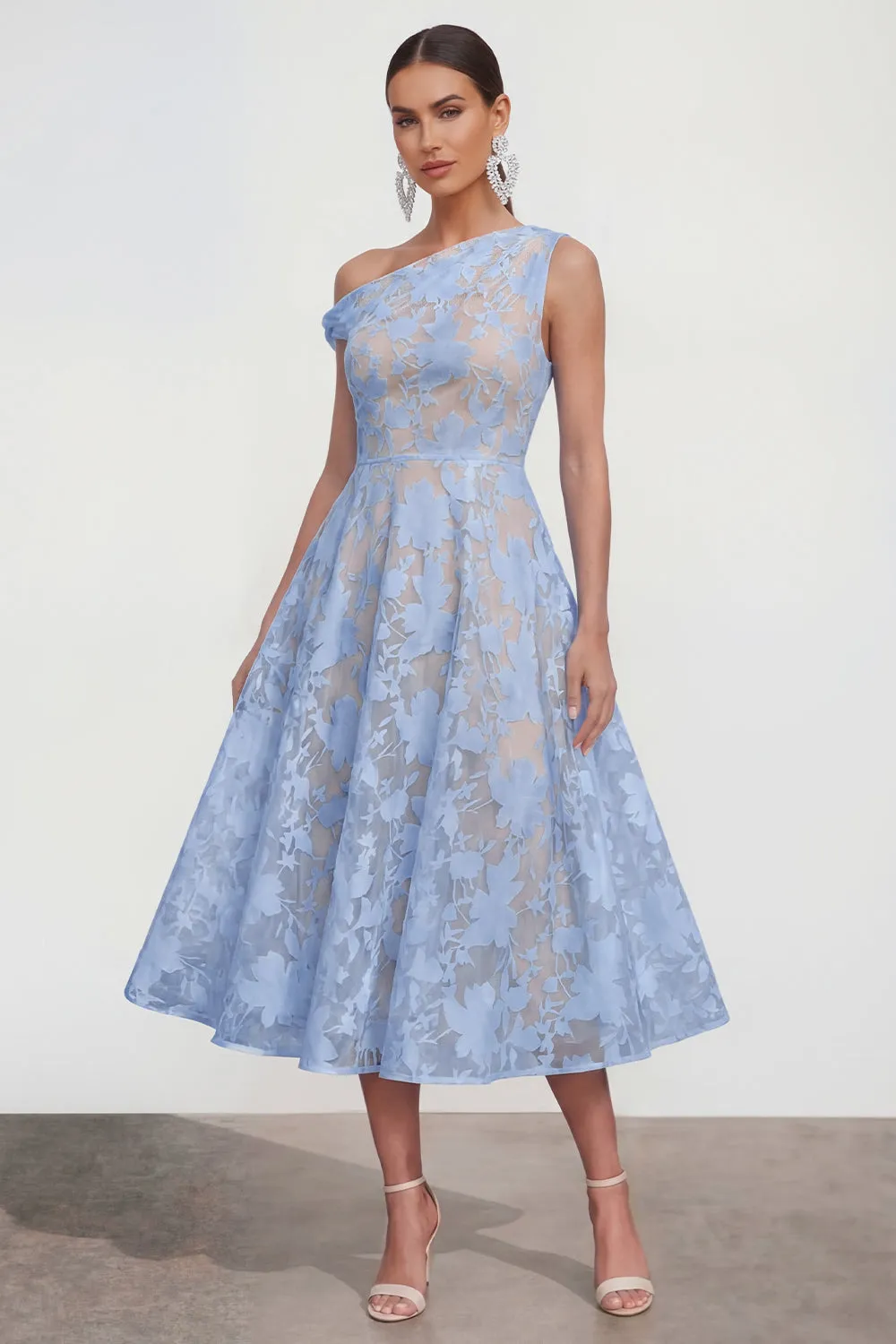 Pink One Shoulder A-Line Midi Floral Dress sold by Zapaka product image thumbnail 5