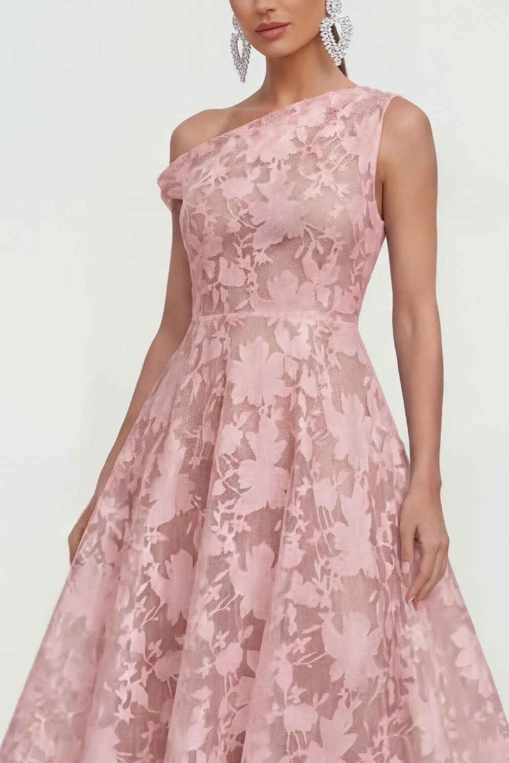 Pink One Shoulder A-Line Midi Floral Dress sold by Zapaka product image thumbnail 3