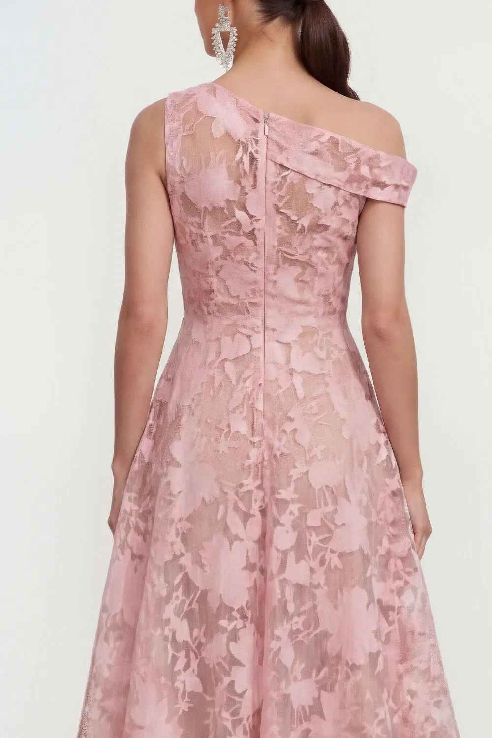 Pink One Shoulder A-Line Midi Floral Dress sold by Zapaka product image thumbnail 4