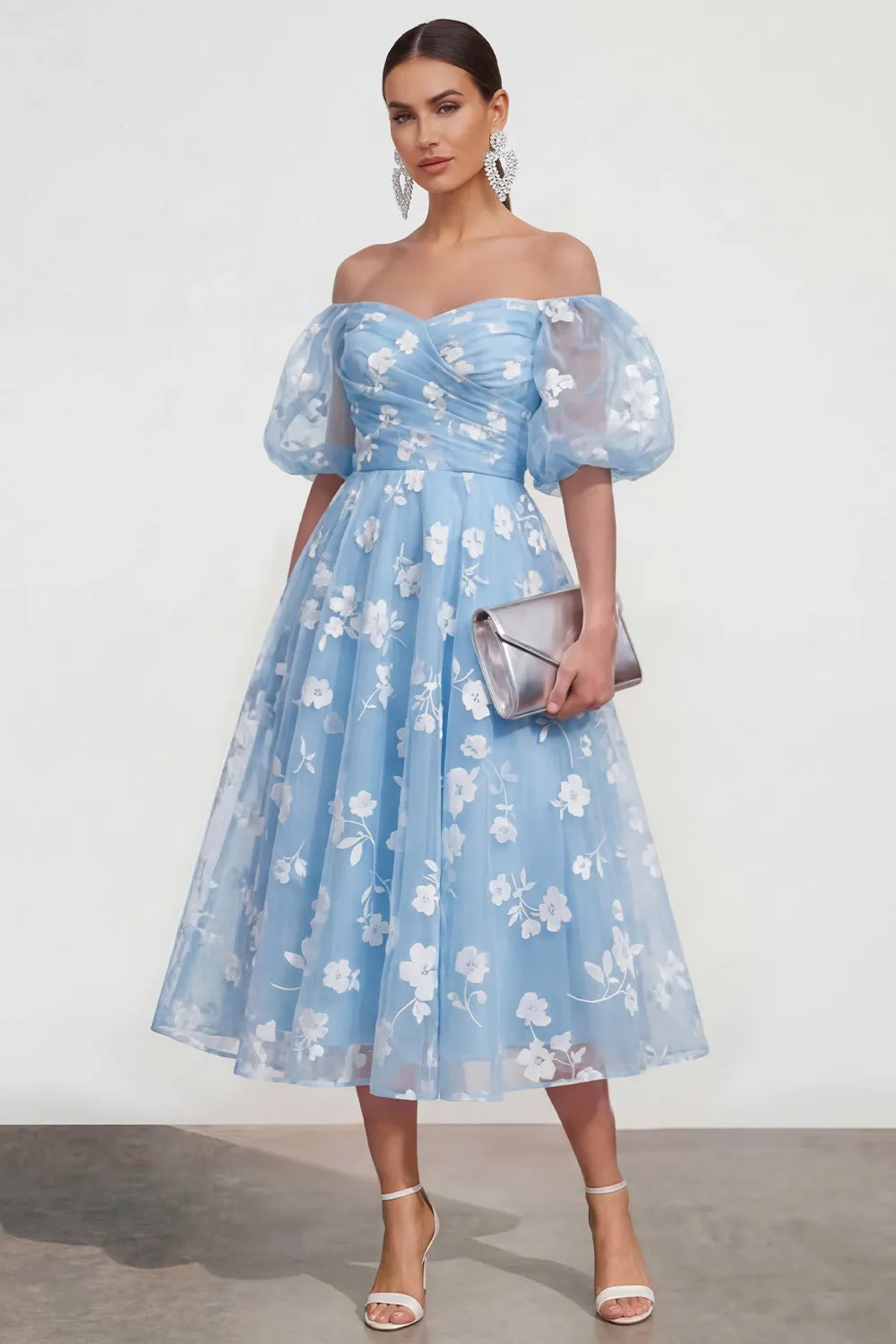 Off The Shoulder A-Line Pink Midi Floral Dress with Lace Up Back sold by Zapaka product image thumbnail 5
