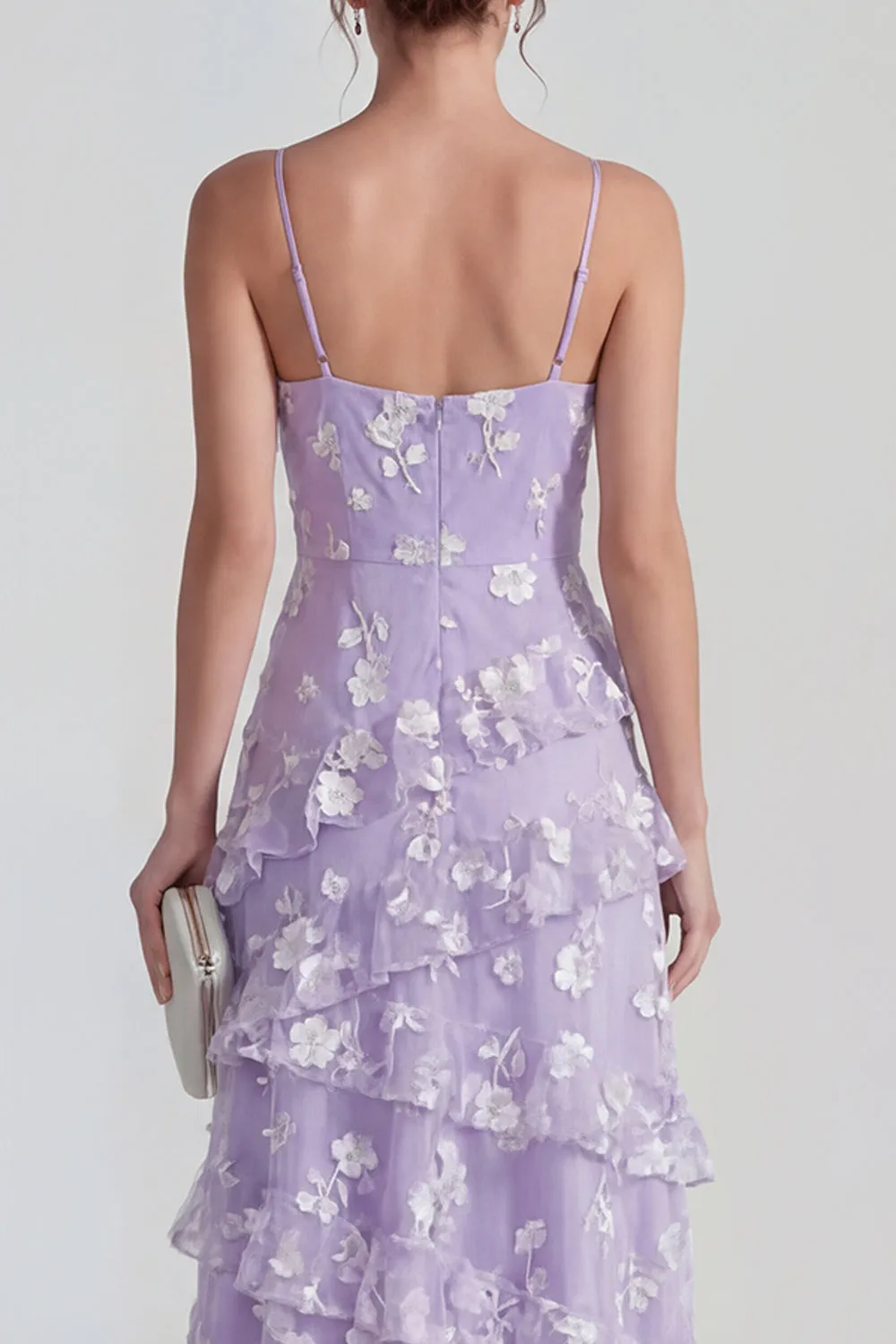 Shearh Lilac Floral Spaghetti Straps Ruffled Maxi Dress with Slit sold by Zapaka product image thumbnail 4
