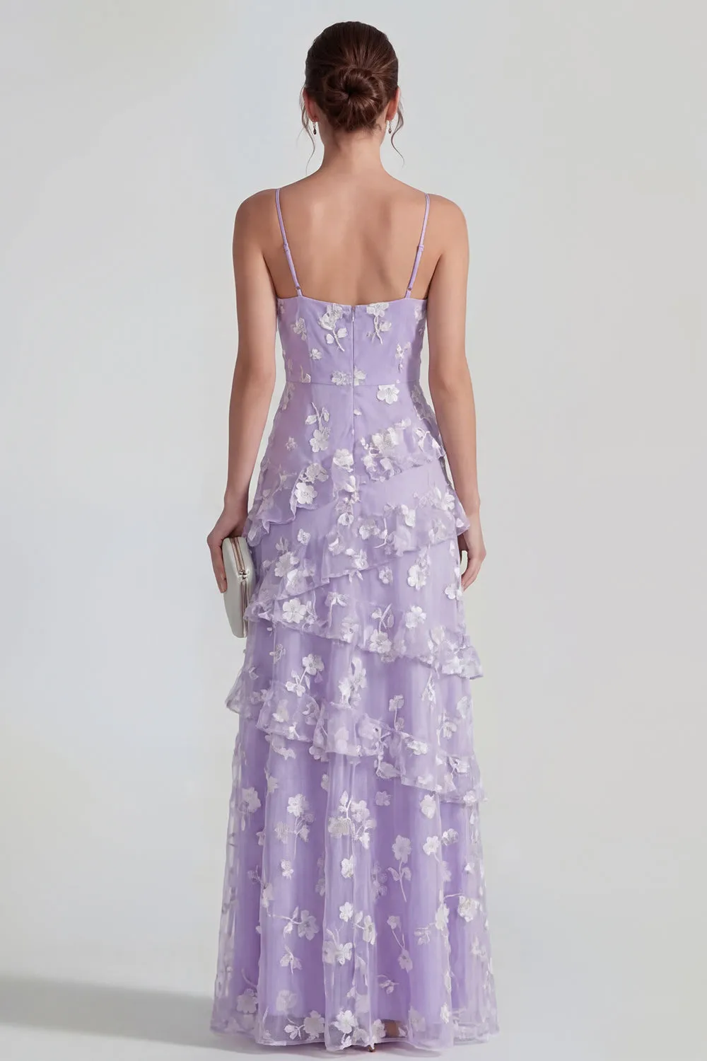 Shearh Lilac Floral Spaghetti Straps Ruffled Maxi Dress with Slit sold by Zapaka product image thumbnail 2