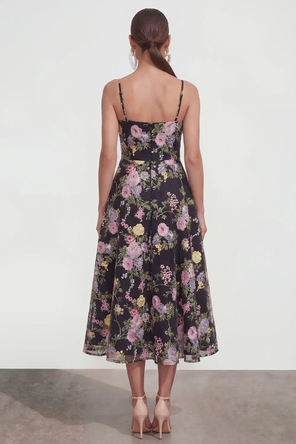 A Line Spaghetti Straps Midi Printed Multi Floral Dress sold by Zapaka product image thumbnail 2