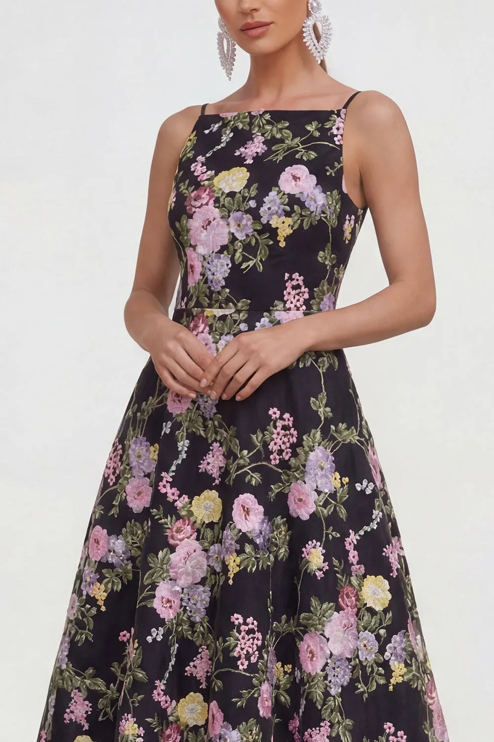 A Line Spaghetti Straps Midi Printed Multi Floral Dress sold by Zapaka product image thumbnail 3