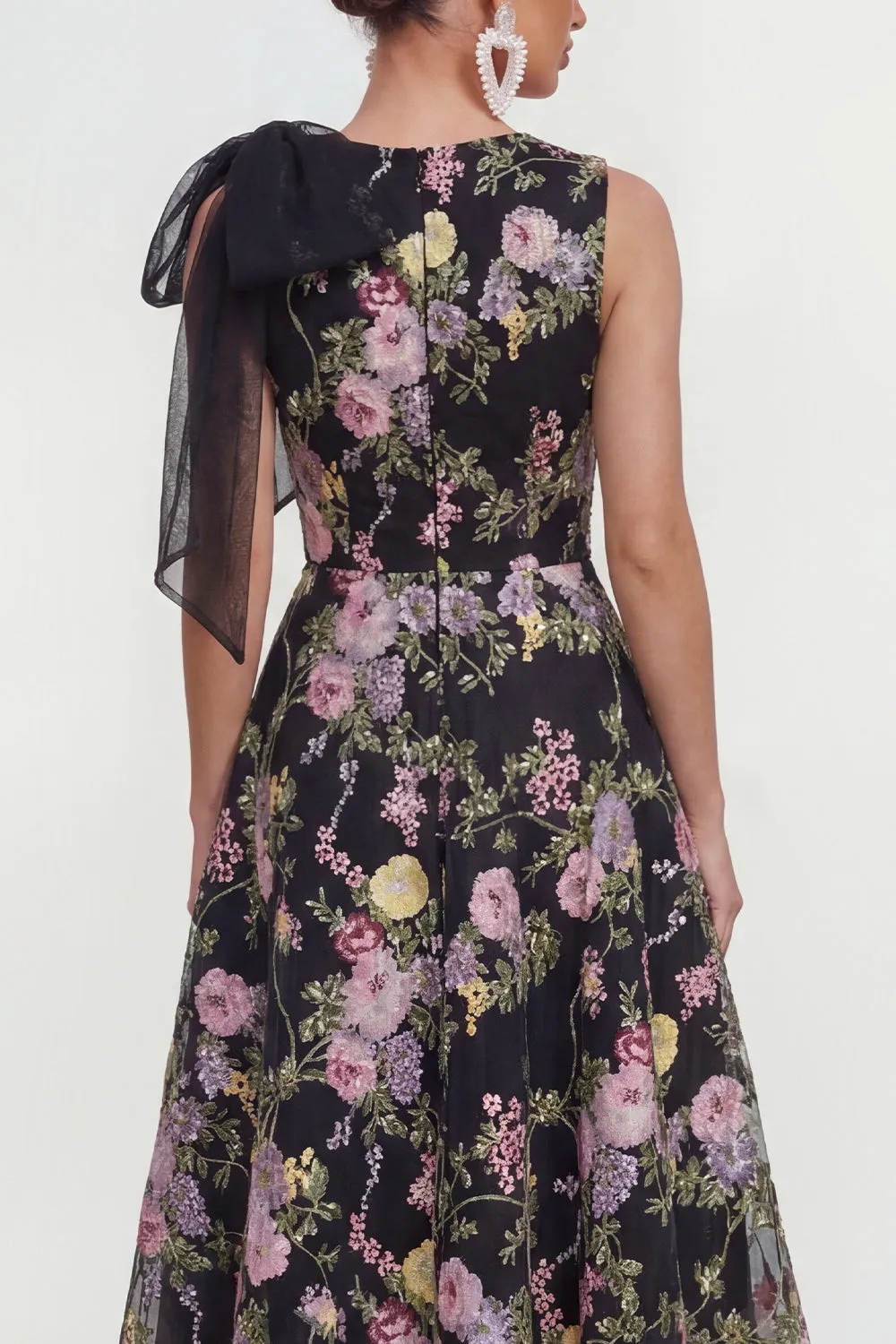 A Line Printed Bowed Midi Multi Floral Dress with Pockets sold by Zapaka product image thumbnail 4