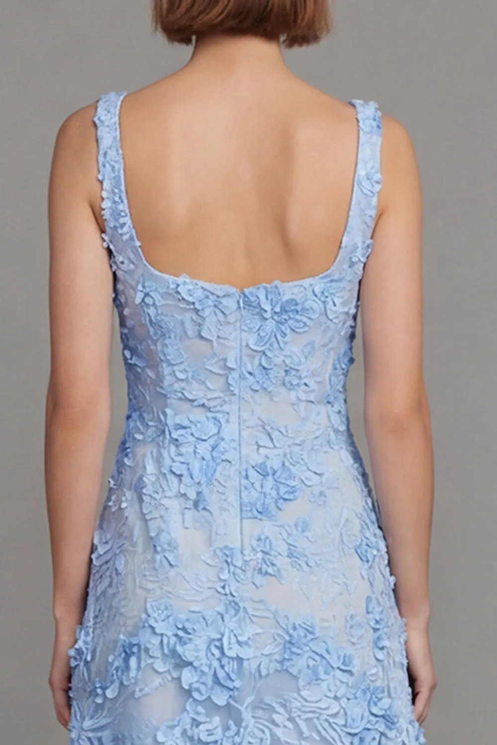 Blue Square Neck Floral Sheath Midi Dress with Appliques sold by Zapaka product image thumbnail 5