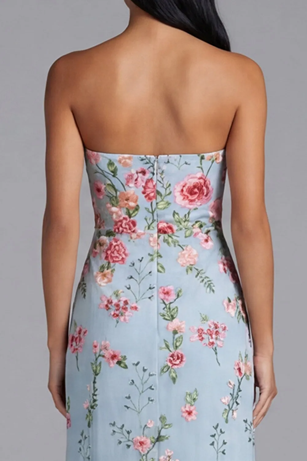 Garden Light Blue Floral Embroidered Strapless Midi Dress sold by Zapaka product image thumbnail 5