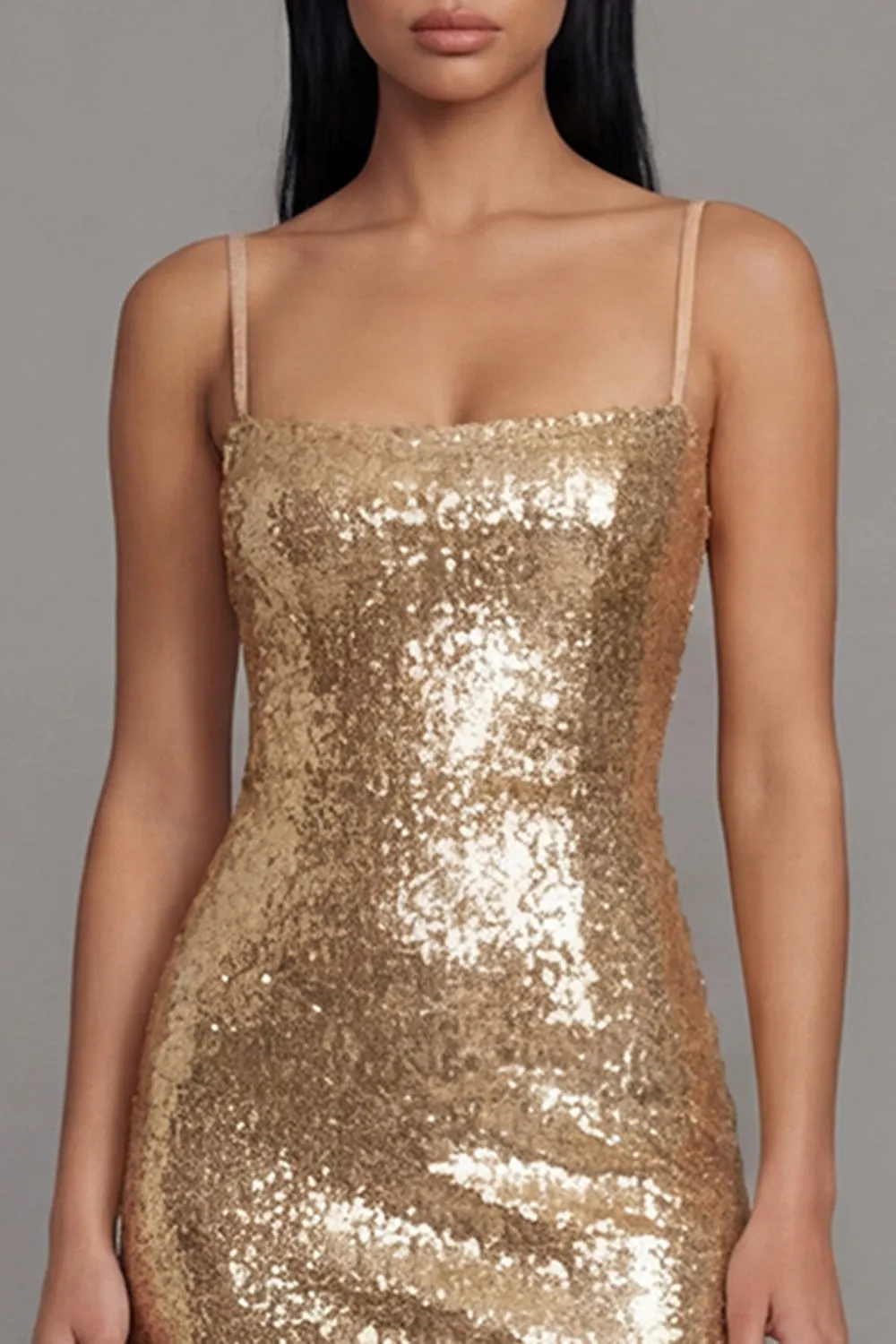 Sparkly Gold Bodycon Spaghetti Straps Midi Dress with Sequins sold by Zapaka product image thumbnail 4