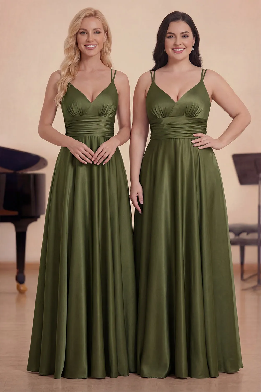 Olive A Line Spaghetti Straps Long Choir Dress with Ruffles sold by Zapaka