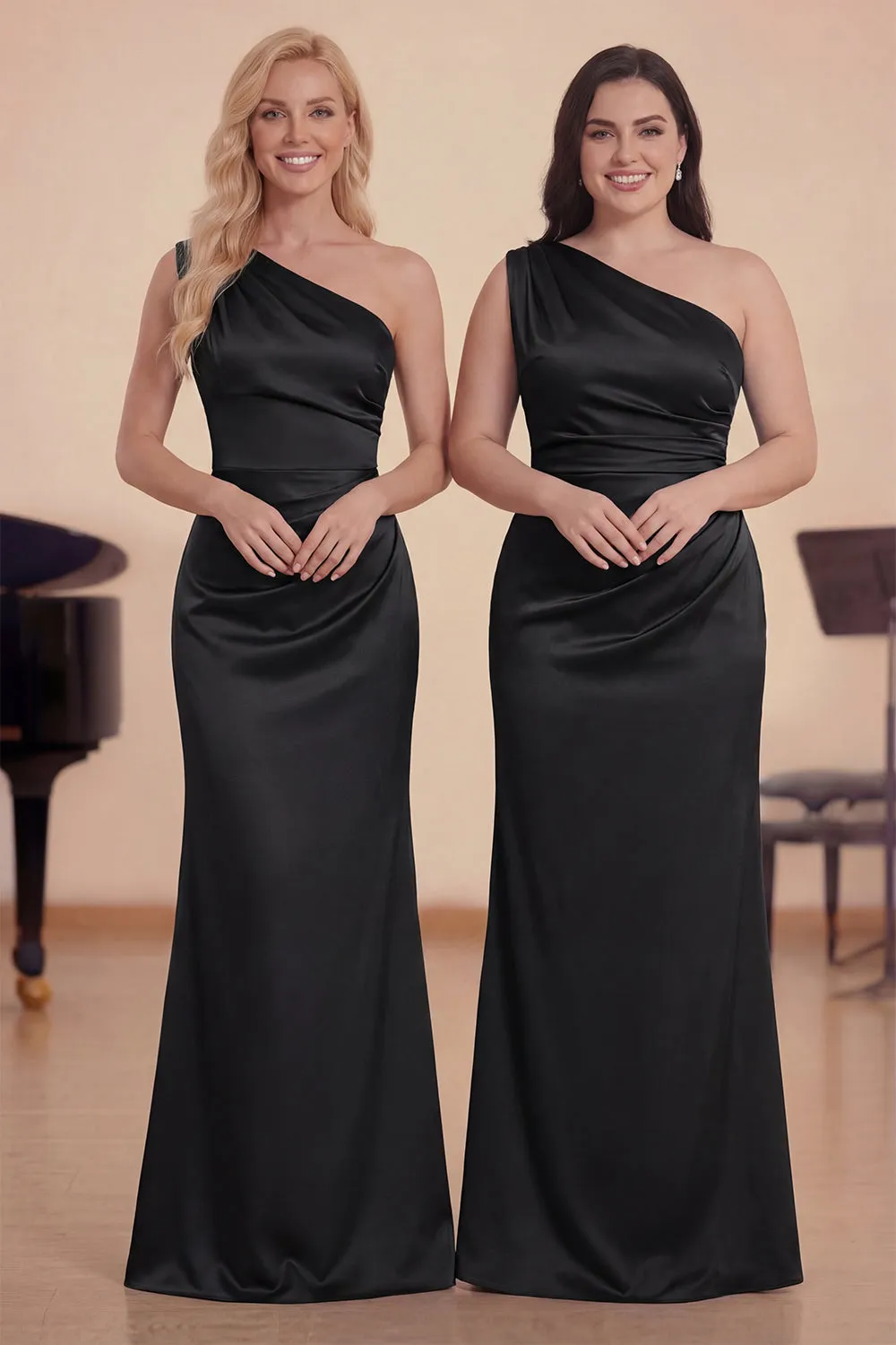 One Shoulder Black Sheath Ruched Choir Dress sold by Zapaka