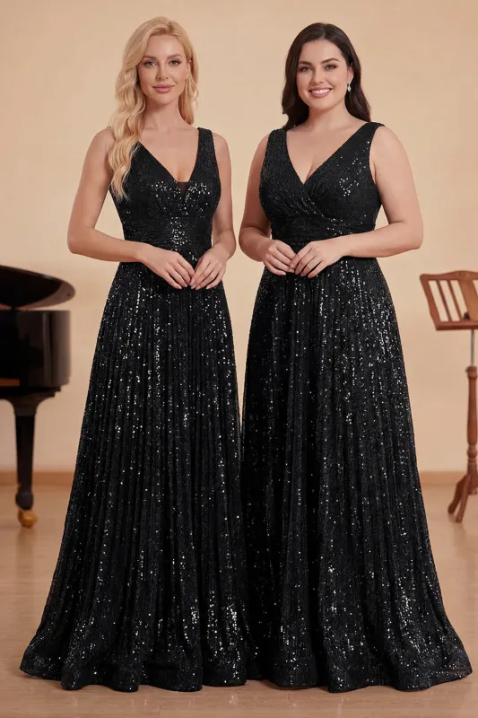 Sparkly A-Line Black Choir Dress with Sequins made by Zapaka