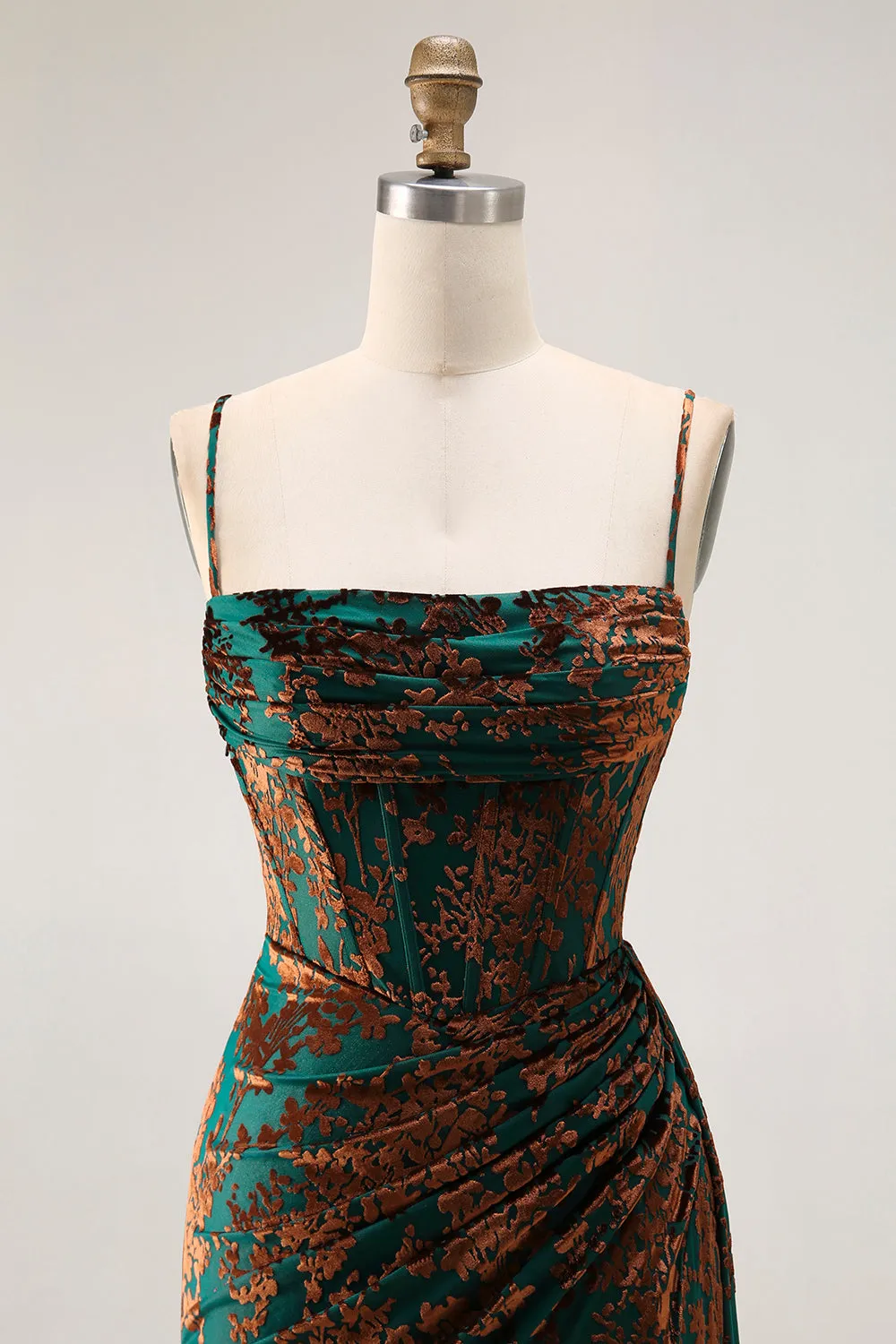 Dark Green Mermaid Corset Ruched Velvet Choir Dress with Slit sold by Zapaka product image thumbnail 5